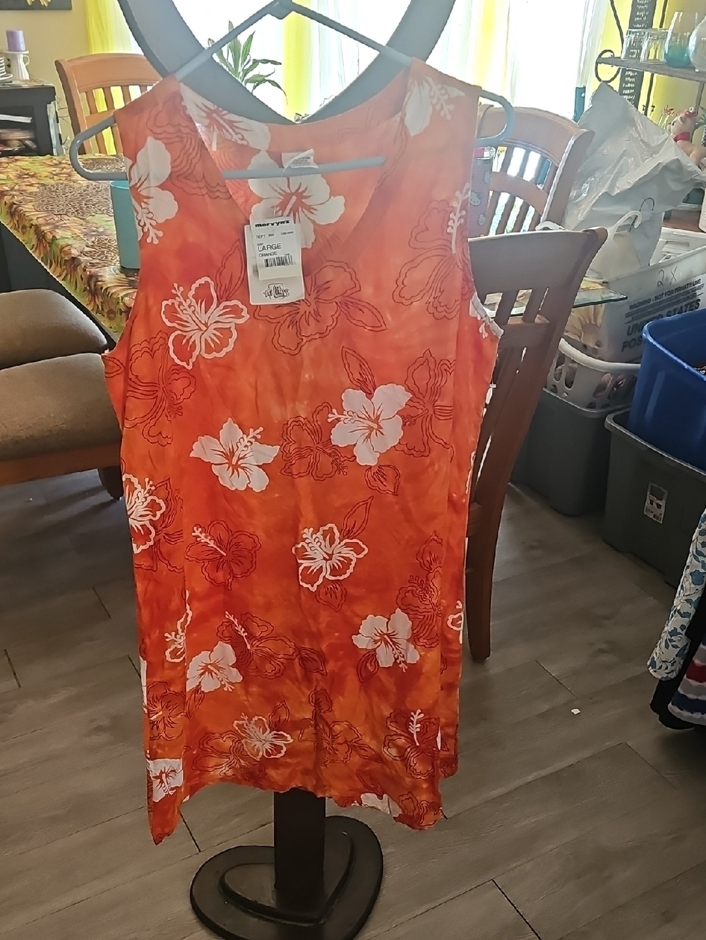 Sleeveless Orange Floral Midi Dress - Brand: